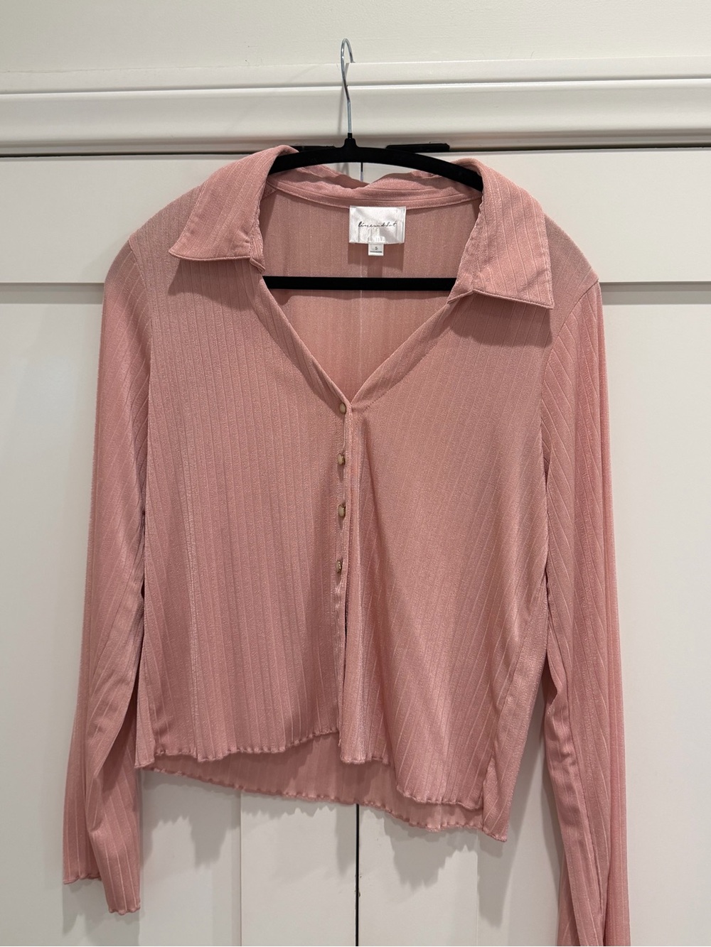 Feminine Pink Button-Front Ribbed Top - lineanddot (bought on revolve)